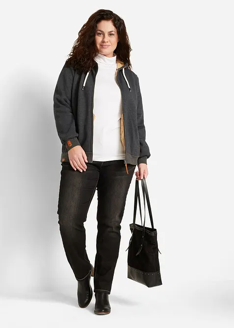 Sweatjakke med hette og teddyfôr, bonprix