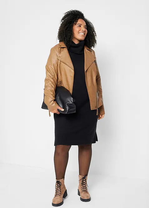 Oversized, strikket kjole med h&oslash;y, vid hals, bonprix