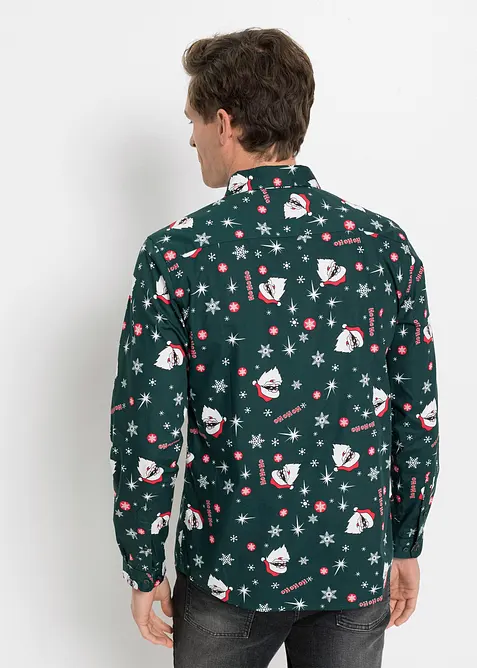 Langermet skjorte i 100% bomull med juleprint, Slim Fit, bonprix