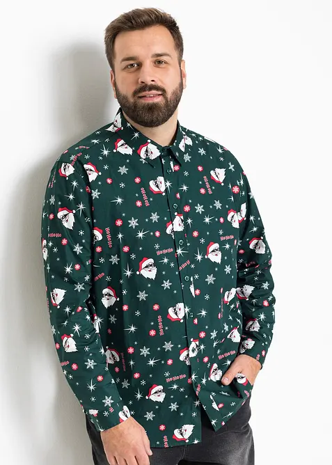 Langermet skjorte i 100% bomull med juleprint, Slim Fit, bonprix