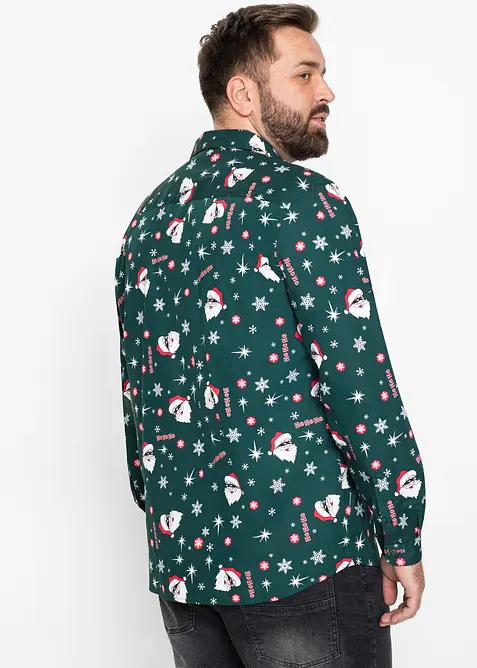 Langermet skjorte i 100% bomull med juleprint, Slim Fit, bonprix