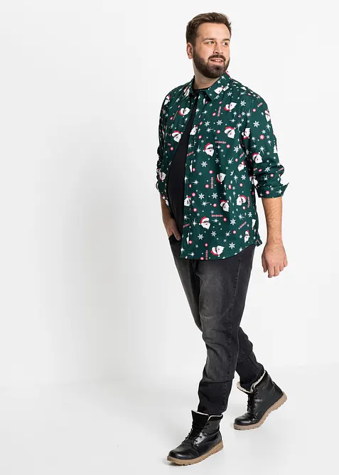 Langermet skjorte i 100% bomull med juleprint, Slim Fit, bonprix
