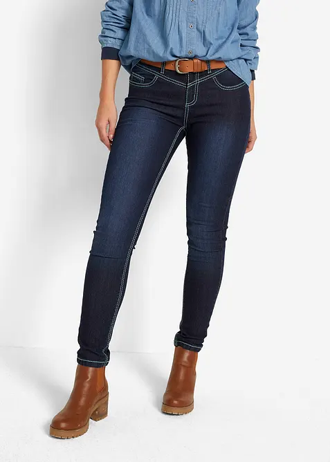 Skinny jeans Mid Waist, kontrastfargede sømmer, bonprix