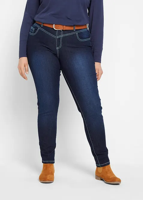 Skinny jeans Mid Waist, kontrastfargede sømmer, bonprix