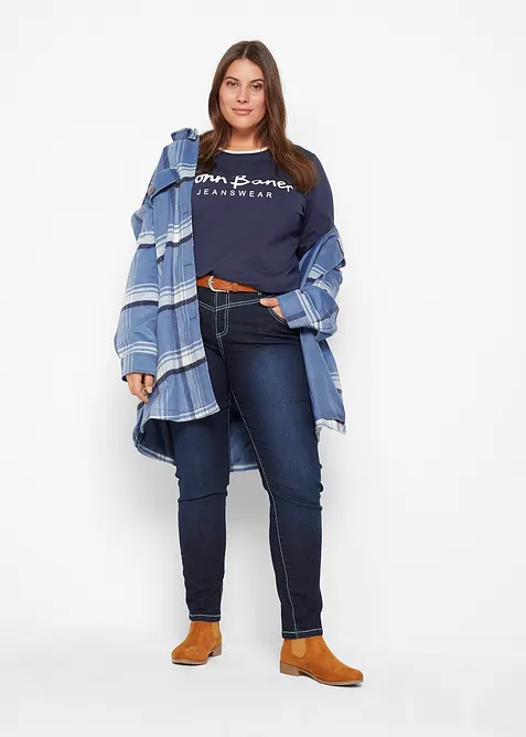 Skinny jeans Mid Waist, kontrastfargede sømmer, bonprix