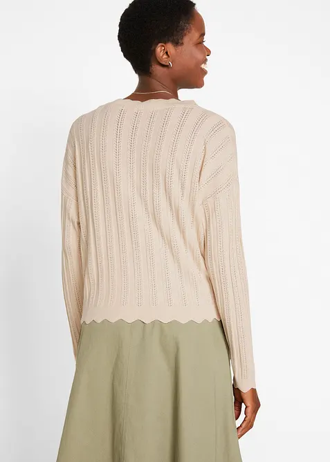 Kort strikkejakke med hullm&oslash;nster, bonprix