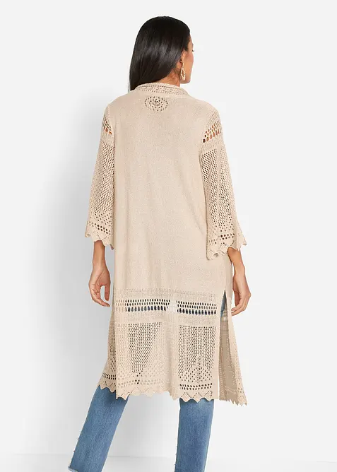 Lang strikkejakke i hullstrikk, bonprix