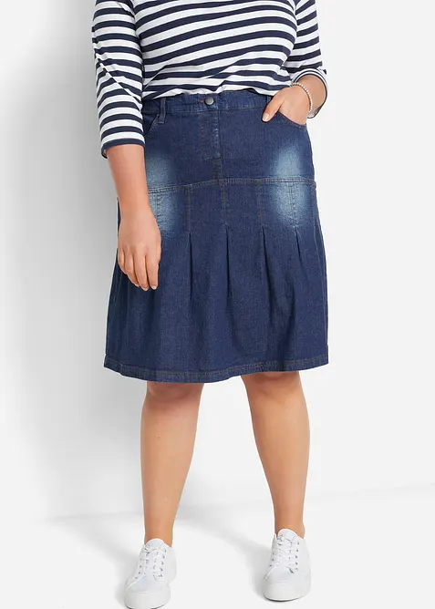 Denimskjørt med biser og komfortlinning, A-fasong, bonprix