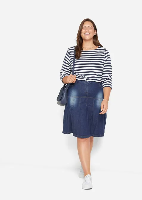 Denimskjørt med biser og komfortlinning, A-fasong, bonprix