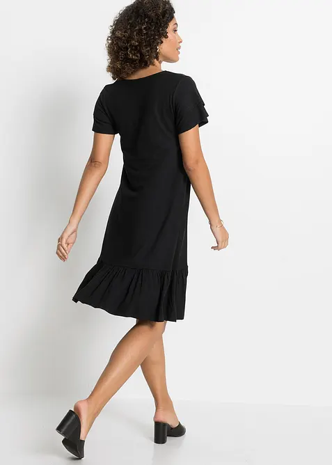 Jerseykjole med volang av viskosemiks, bonprix