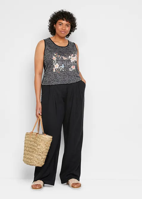 Bukse i lett lin- og viskosemiks med vide ben, bonprix