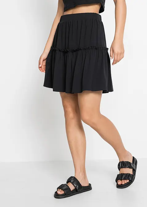 Jerseyskj&oslash;rt i viskosemiks med volang, bonprix