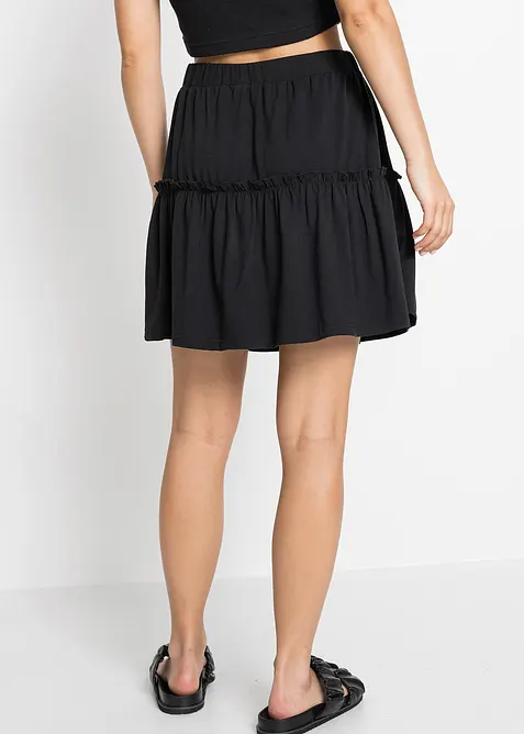 Jerseyskj&oslash;rt i viskosemiks med volang, bonprix