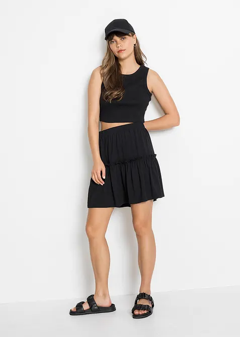 Jerseyskj&oslash;rt i viskosemiks med volang, bonprix