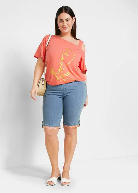 Bermudashorts i denim med mønstret oppbrett, bonprix