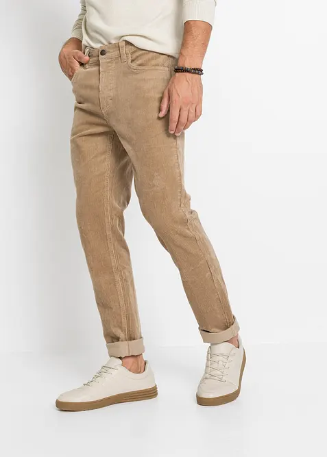 Slim Fit-kordfl&oslash;yelsbukse med stretch og komfortsnitt, bonprix