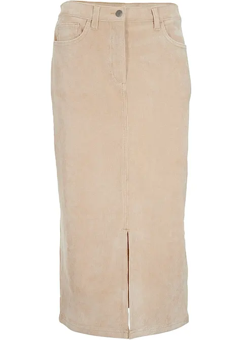 Cord-skjørt med stretch i midilengde, bonprix