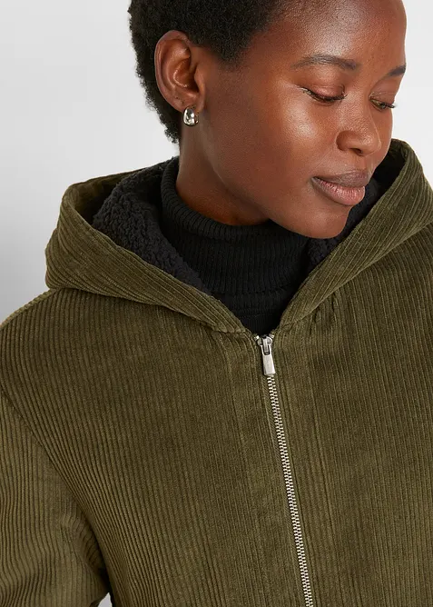 Cord-kåpe med hette med teddy-fleece, i ren bomull, bonprix