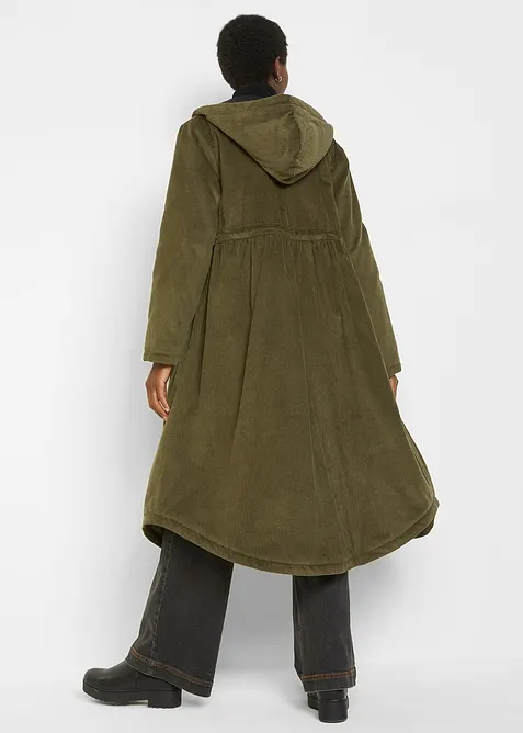 Cord-kåpe med hette med teddy-fleece, i ren bomull, bonprix