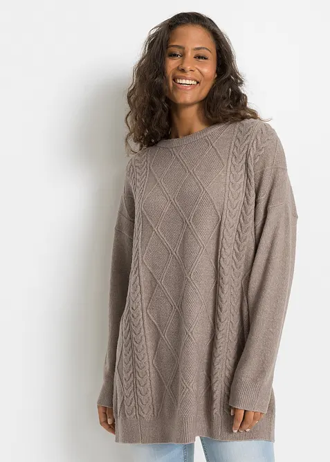 Oversized genser med flettem&oslash;nster, bonprix