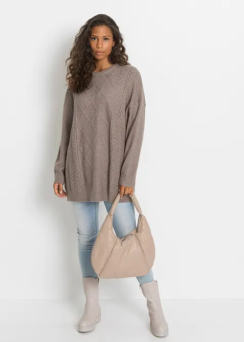 Oversized genser med flettem&oslash;nster, bonprix