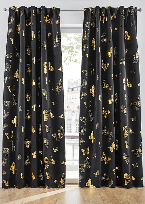 Mørkleggingsgardin med glansfulle sommerfugler (1-pack), bonprix