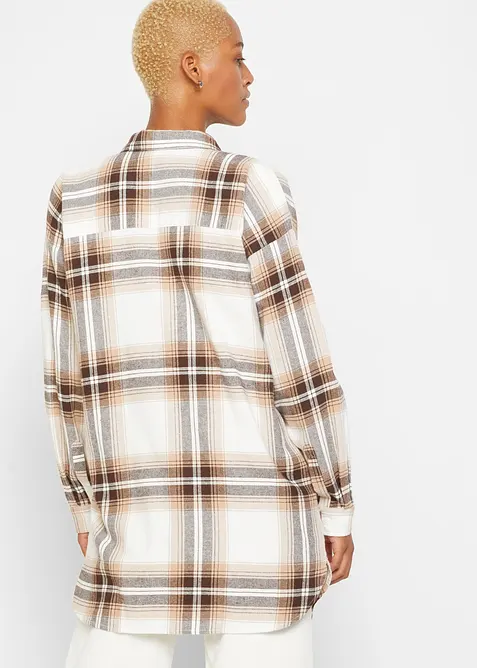 Lang skjortebluse av flanell i ren bomull, bonprix