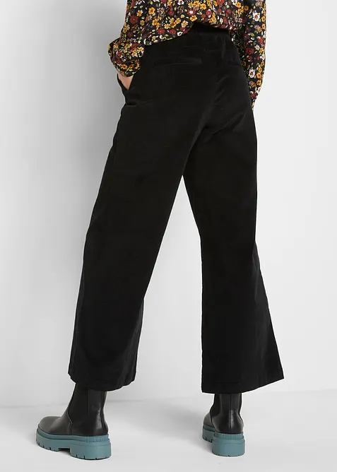 High waist kordfl&oslash;yelsbukse i bomullsmiks, bonprix