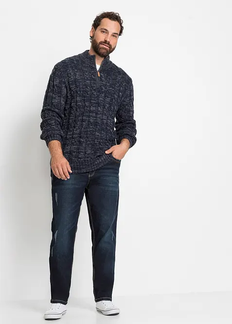 Kabelstrikket, half zip genser i melert garn, bonprix