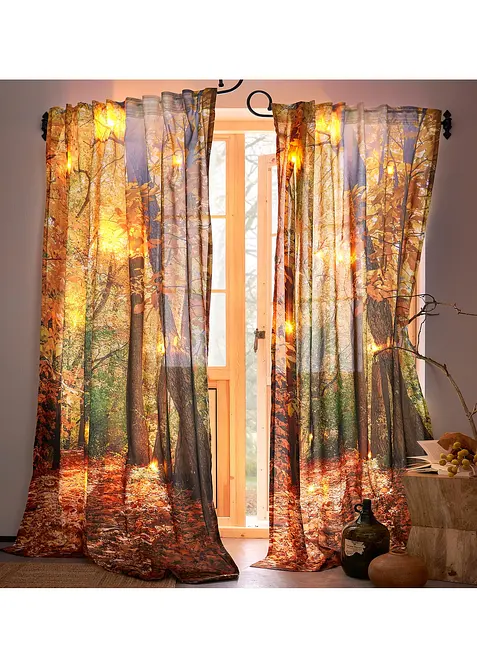 LED-gardin med høstlig print (1-pack), bonprix