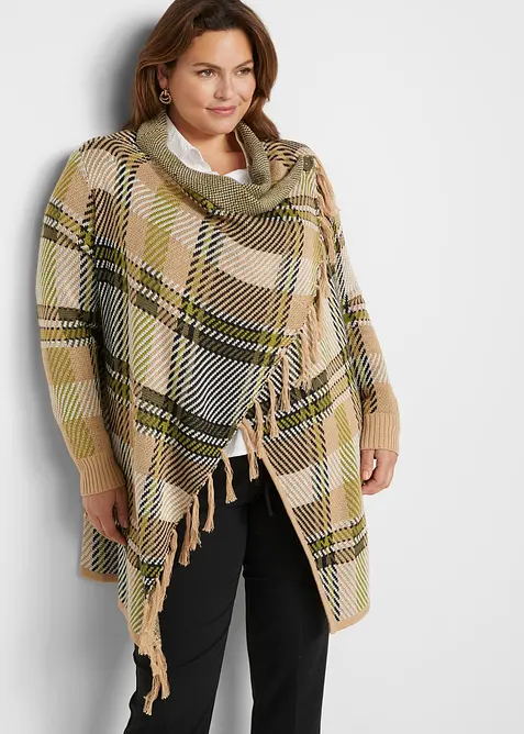 Lang cardigan med frynser, bonprix