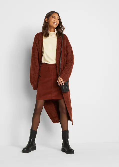 Skjørt i kordfløyel med stretch og komfortlinning, bonprix