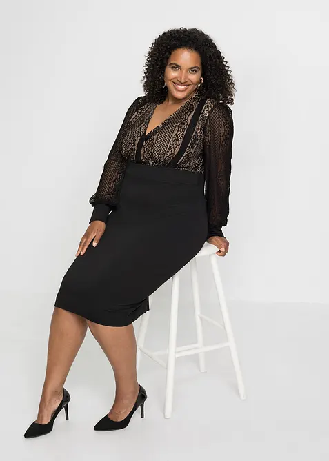 Figurnær midikjole med blonde, bonprix