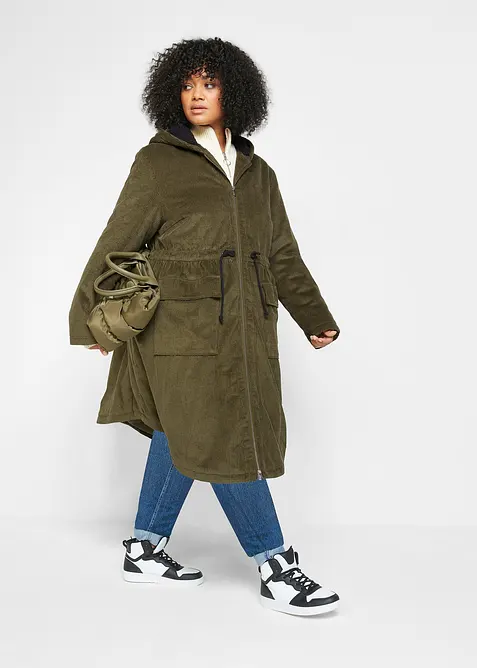 Cord-kåpe med hette med teddy-fleece, i ren bomull, bonprix