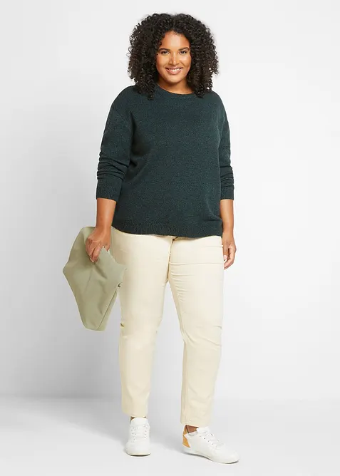 Strikket genser i melert garn med rund hals, bonprix