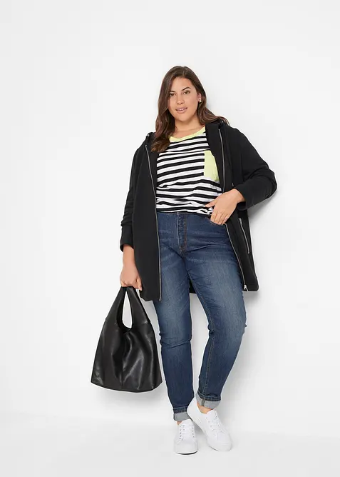 Lang sweatjakke med glidel&aring;slommer, bonprix