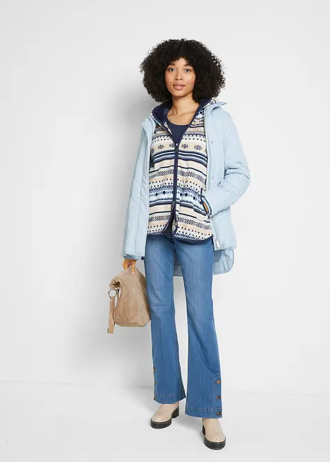 Fleecejakke med hette og koftemønster, bonprix