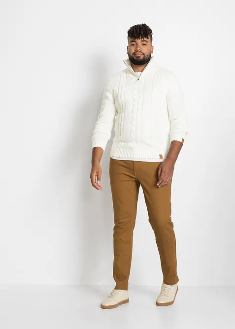 Grovstrikket troyer-genser med flettemønster, bonprix