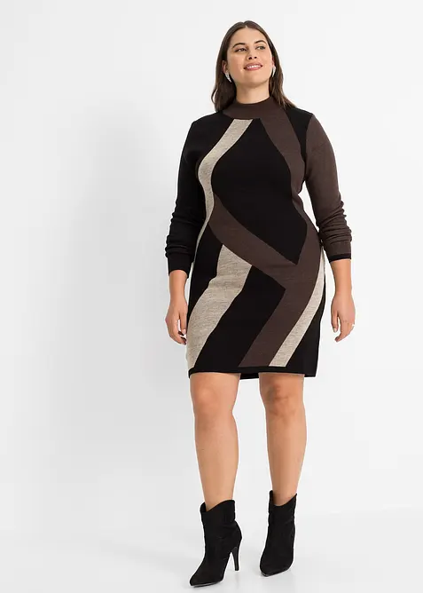 Jacquardstrikket kjole med moderne m&oslash;nster, bonprix