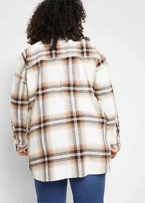 Lang skjortebluse av flanell i ren bomull, bonprix