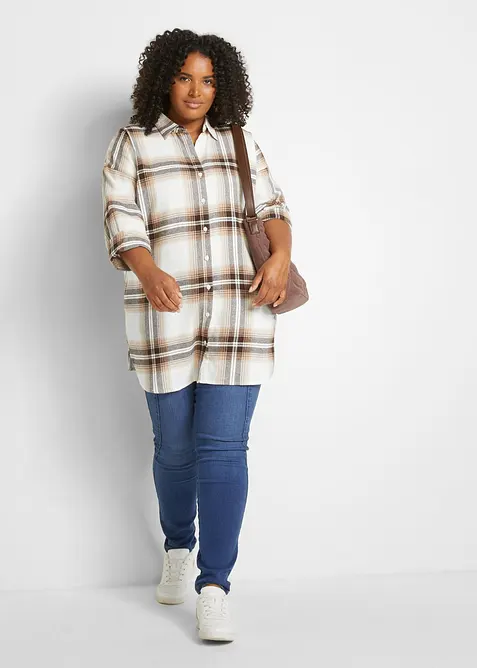 Lang skjortebluse av flanell i ren bomull, bonprix