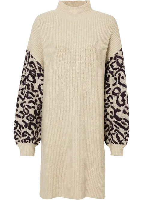 Oversized strikket kjole med leo-mønster, bonprix