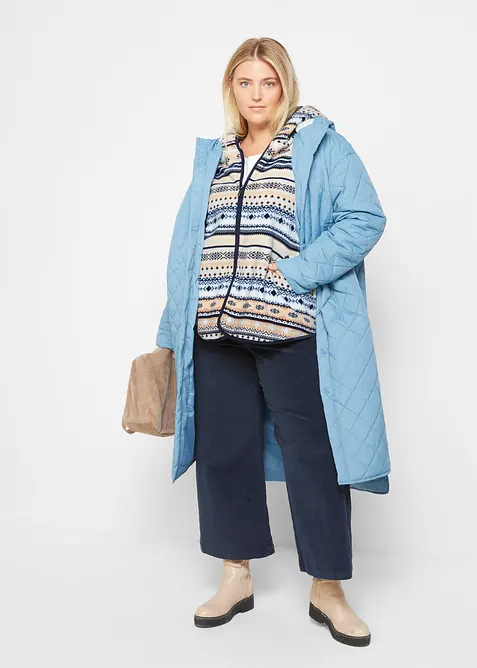 Fleecejakke med hette og koftemønster, bonprix