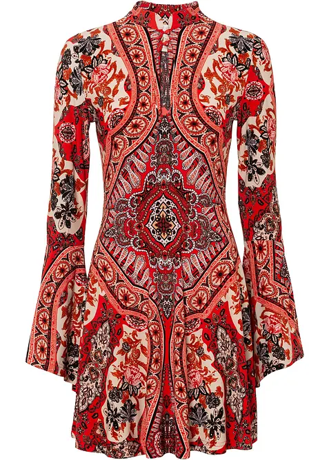 Jerseykjole med ståkrage og volangermer, bonprix