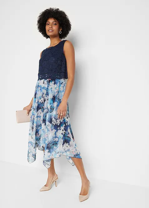 Chiffonkjole med fine blonder, bonprix