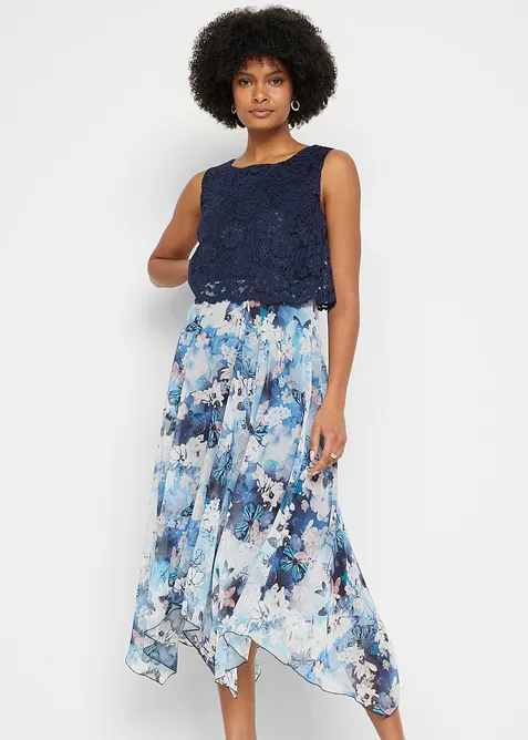 Chiffonkjole med fine blonder, bonprix