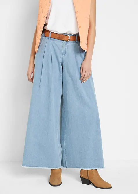 Wide Leg bukseskjørt i denim, bonprix