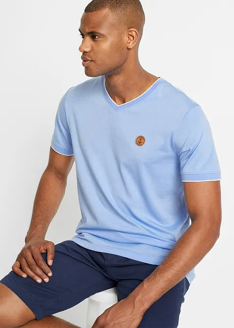 T-skjorte med V-hals med kontrastkant, bonprix