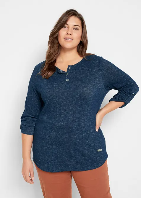 Langermet topp i bomullsmiks med knappestolpe, bonprix