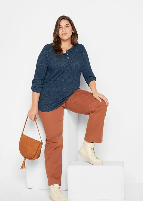 Langermet topp i bomullsmiks med knappestolpe, bonprix